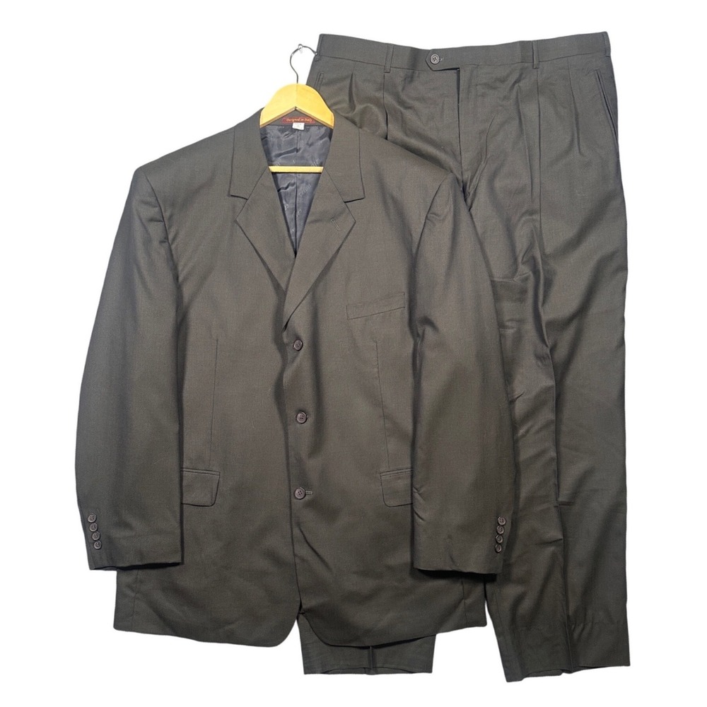 Alberto Celini Suit Mens 48L Charcoal Grey 100% Wool 3-Button Pleated Excellent